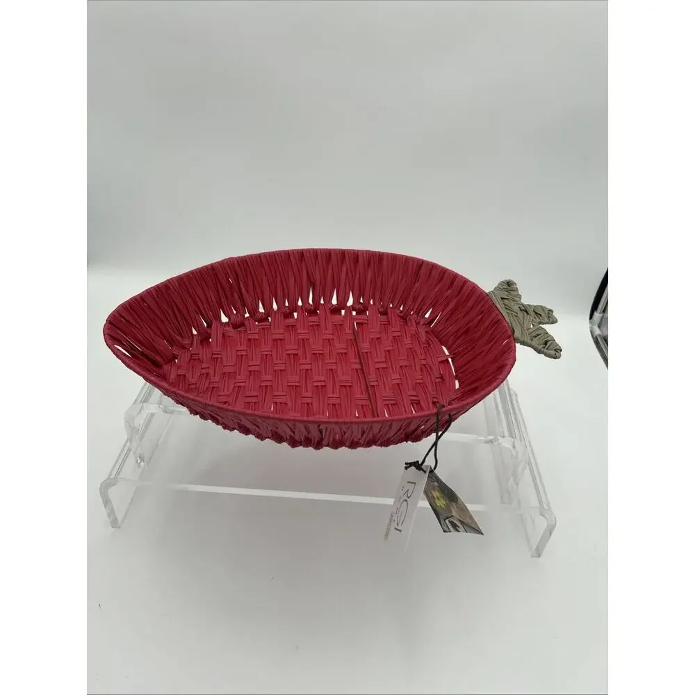 Nwt RGI Home Decorative Display Strawberry Shaped Basket Red/Green Cottage Core